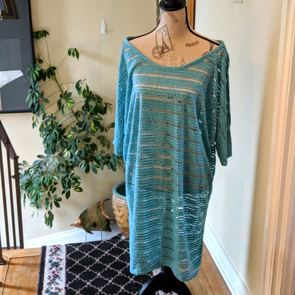 Turquoise blue cover up with slit sleeves, XL